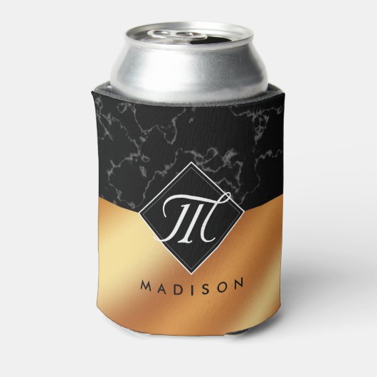 Monogram Elegant Black Marble & Copper Folie Blikjeskoeler (Blikje Achterkant)