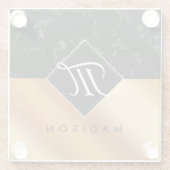 Monogram Elegant Black Marble & Copper Folie Glazen Onderzetter (Achterkant)