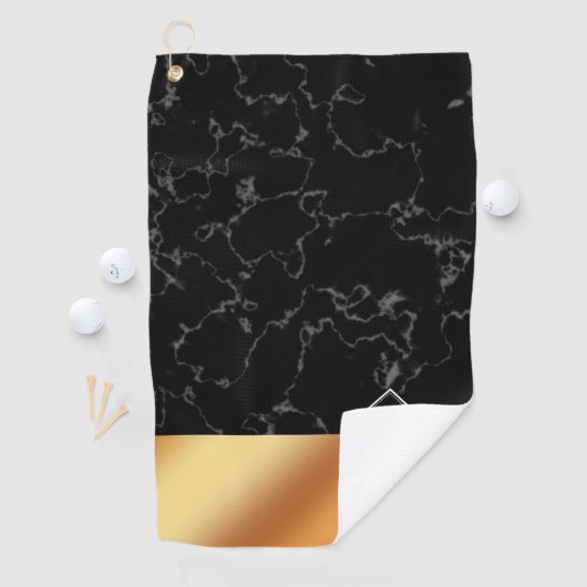 Monogram Elegant Black Marble & Copper Folie Golfhanddoek (Insitu)