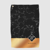 Monogram Elegant Black Marble & Copper Folie Golfhanddoek (Voorkant)
