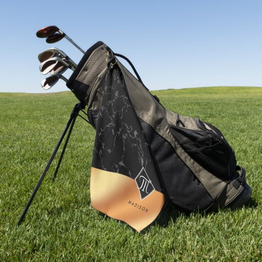 Monogram Elegant Black Marble & Copper Folie Golfhanddoek (Groen)