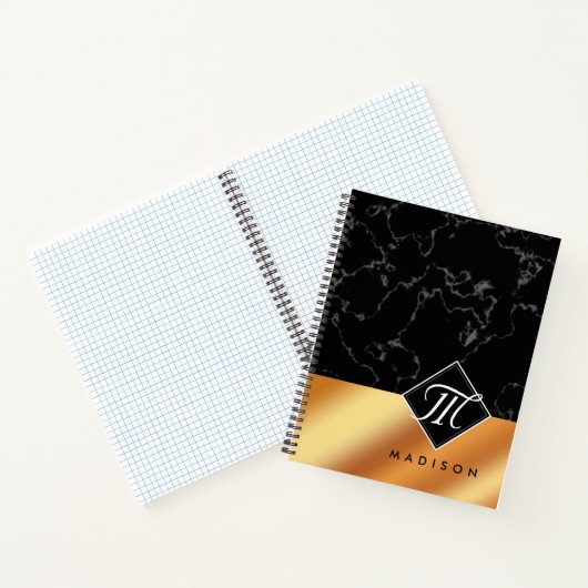 Monogram Elegant Black Marble & Copper Folie Notitieboek (Binnen)