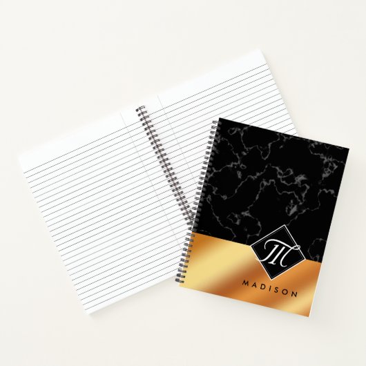 Monogram Elegant Black Marble & Copper Folie Notitieboek (Binnen)