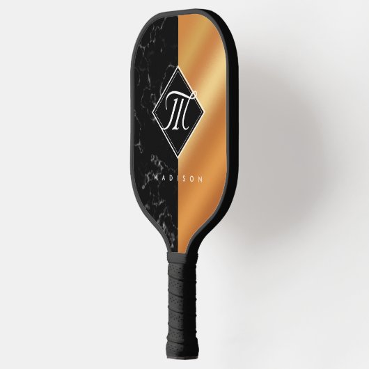 Monogram Elegant Black Marble & Copper Folie Pickleball Paddle (Links)