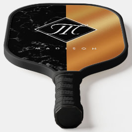 Monogram Elegant Black Marble & Copper Folie Pickleball Paddle
