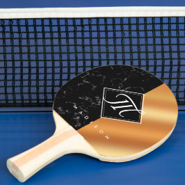 Monogram Elegant Black Marble & Copper Folie Tafeltennisbatje