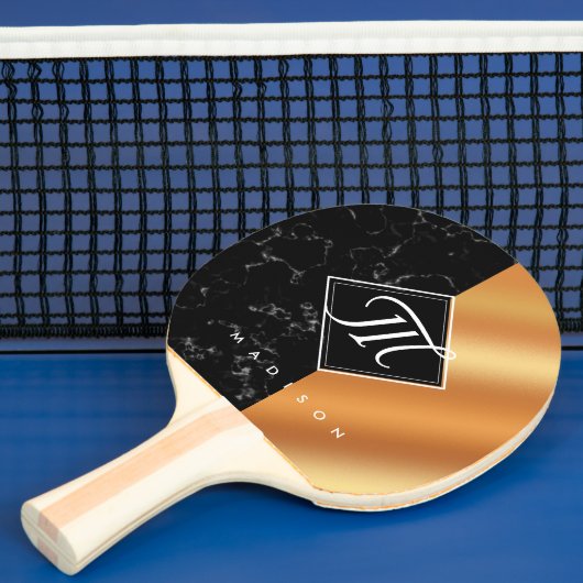 Monogram Elegant Black Marble & Copper Folie Tafeltennisbatje (Insitu)