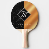 Monogram Elegant Black Marble & Copper Folie Tafeltennisbatje (Voorkant)