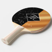 Monogram Elegant Black Marble & Copper Folie Tafeltennisbatje (Voorkant Gekanteld)