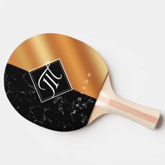 Monogram Elegant Black Marble & Copper Folie Tafeltennisbatje (Zijkant)