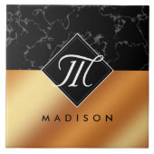Monogram Elegant Black Marble & Copper Folie Tegeltje (Voorkant)
