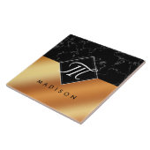 Monogram Elegant Black Marble & Copper Folie Tegeltje (Zijkant)