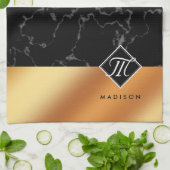 Monogram Elegant Black Marble & Copper Folie Theedoek (Gevouwen)