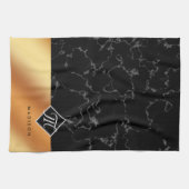 Monogram Elegant Black Marble & Copper Folie Theedoek (Horizontaal)