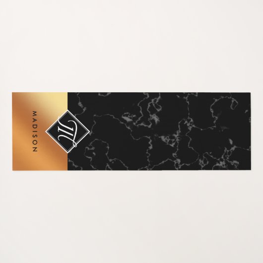 Monogram Elegant Black Marble & Copper Folie Yogamat (Achterkant (horizontaal))