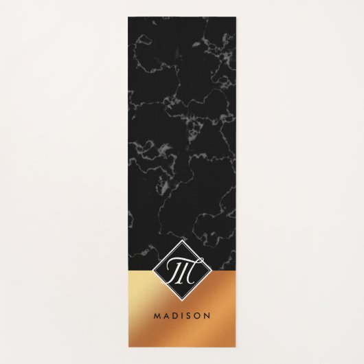 Monogram Elegant Black Marble & Copper Folie Yogamat (Voorkant)