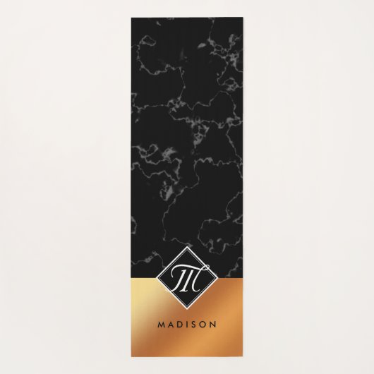 Monogram Elegant Black Marble & Copper Folie Yogamat (Achterkant)