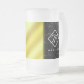 Monogram Elegant Black Marble & Gold/Brass Folie Matglas Bierpul (Voorkant rechts)