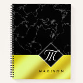 Monogram Elegant Black Marble & Gold/Brass Folie Notitieboek (Voorkant)