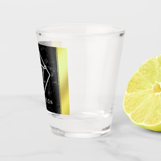 Monogram Elegant Black Marble & Gold/Brass Folie Shot Glas (Rechts)
