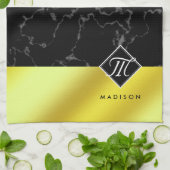 Monogram Elegant Black Marble & Gold/Brass Folie Theedoek (Gevouwen)