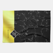 Monogram Elegant Black Marble & Gold/Brass Folie Theedoek (Horizontaal)