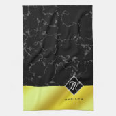 Monogram Elegant Black Marble & Gold/Brass Folie Theedoek (Verticaal)