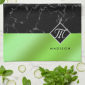 Monogram Elegant Black Marble & Lime Green Folie Theedoek (Gevouwen)