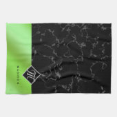 Monogram Elegant Black Marble & Lime Green Folie Theedoek (Horizontaal)