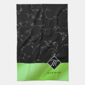 Monogram Elegant Black Marble & Lime Green Folie Theedoek (Verticaal)