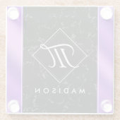 Monogram Elegant Black Marble & Paarse Folie Glazen Onderzetter (Achterkant)