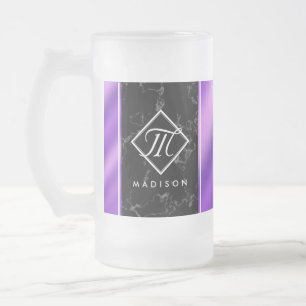 Monogram Elegant Black Marble & Paarse Folie Matglas Bierpul