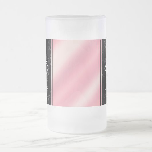 Monogram Elegant Black Marble & Pink Folie Matglas Bierpul (Center)