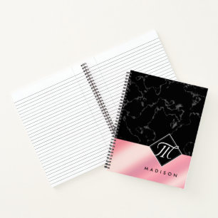 Monogram Elegant Black Marble & Pink Folie Notitieboek