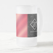 Monogram Elegant Black Marble & Rosé Red Folie Matglas Bierpul (Voorkant rechts)
