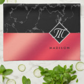 Monogram Elegant Black Marble & Rosé Red Folie Theedoek (Gevouwen)