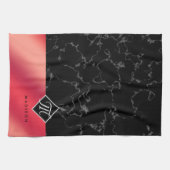 Monogram Elegant Black Marble & Rosé Red Folie Theedoek (Horizontaal)