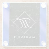 Monogram Elegant Black Marble & Royal Blue Folie Glazen Onderzetter (Achterkant)