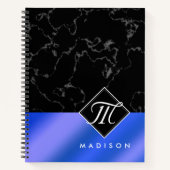 Monogram Elegant Black Marble & Royal Blue Folie Notitieboek (Voorkant)