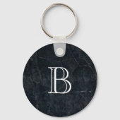 Monogram Elegant Black Stone Textuur Sleutelhanger (Voorkant)