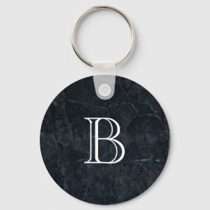 Monogram Elegant Black Stone Textuur Sleutelhanger