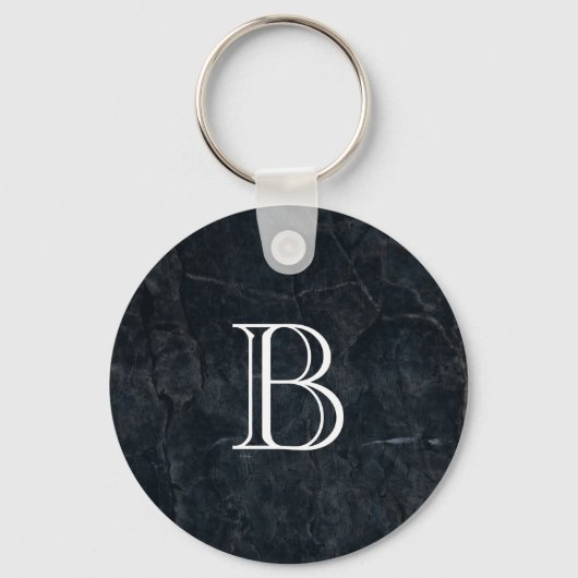 Monogram Elegant Black Stone Textuur Sleutelhanger (Voorkant)