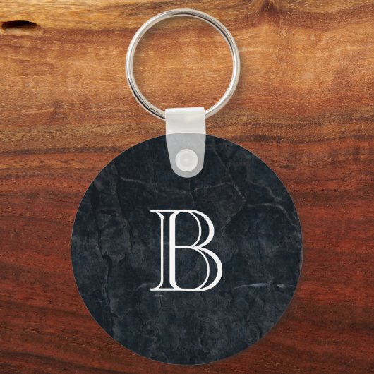 Monogram Elegant Black Stone Textuur Sleutelhanger (Voorkant)