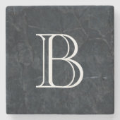 Monogram Elegant Black Stone Textuur Stenen Onderzetter (Voorkant)