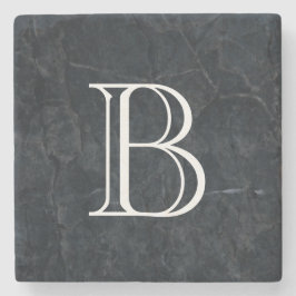 Monogram Elegant Black Stone Textuur Stenen Onderzetter