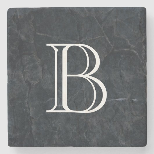 Monogram Elegant Black Stone Textuur Stenen Onderzetter (Voorkant)