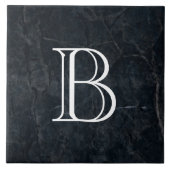 Monogram Elegant Black Stone Textuur Tegeltje (Voorkant)