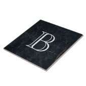 Monogram Elegant Black Stone Textuur Tegeltje (Zijkant)