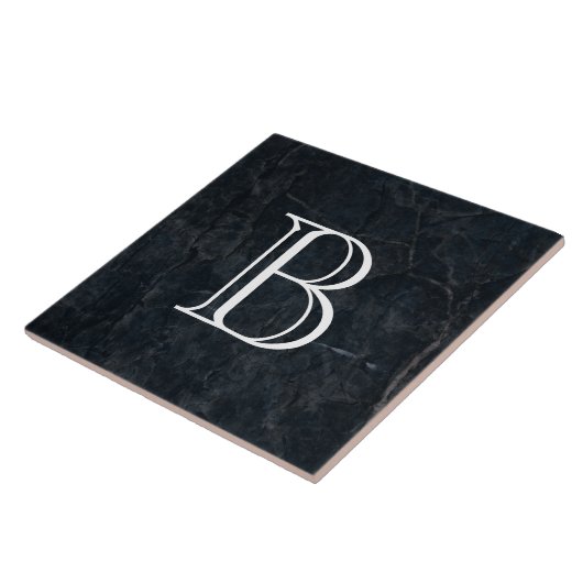 Monogram Elegant Black Stone Textuur Tegeltje (Zijkant)
