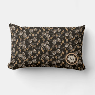 Monogram Elegant Black & Tan Floral Pattern Kussen